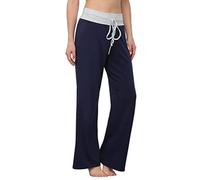 Pantalón Fluido Mujer Cintura Alta Elástica Pantalones Baggy Corte Recto, azul oscuro, XXL