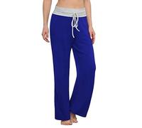 Pantalón Fluido Mujer Cintura Alta Elástica Pantalones Baggy Corte Recto, azul, XXL