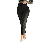 Pantalón Fluido Mujer Cintura Elástica 7/8 - Pantalones ajustados Tobillo Corte Algodón Y Lino Cintura Alta Casual Pierna Ajustada Color Sólido Pants Trabajo Oficina Formales Negocios Sastre, Negro