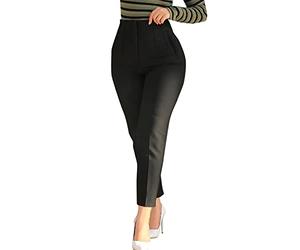 Pantalón Fluido Mujer Cintura Elástica 7/8 - Pantalones ajustados Tobillo Corte Algodón Y Lino Cintura Alta Casual Pierna Ajustada Color Sólido Pants Trabajo Oficina Formales Negocios Sastre