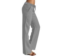 Pantalón Fluido Mujer Cintura Elástica 9/10 - Pantalones de cintura baja Cordón de ajuste de algodón y lino Cómodo Suave Pierna Ancho Playa Versátil Slacks Chic Y Elegant Maison Treggings, gris, S