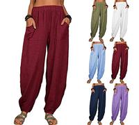 Pantalón fluido para mujer, cintura elástica, pantalón ancho para mujer, fluido, talla grande, pantalones de fuselado, informal, para casa, Slacks cómodos, suaves, ajustados, cintura elástica, algodón