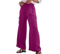 Pantalón genérico Palazzo Mujer con Bolsillos para Verano Casual Corte Wide Leg Talle Alto Tejido Fluido para Playa Viaje Cómodo Ligero Bajo de Vacaciones, morado, S