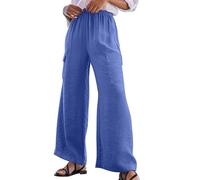 Pantalón genérico Palazzo Mujer con Bolsillos para Verano Casual Corte Wide Leg Talle Alto Tejido Fluido para Playa Viaje Cómodo Ligero Bajo de Vacaciones, azul, L