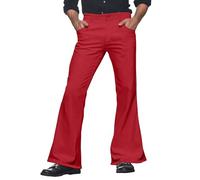 Pantalón genérico para hombre Flared 70s ancho Pierna Carnaval Disco Outfit Confort Casual Tejido Flexible Corte acampanado Estilo Retro Moderno, rojo, XL