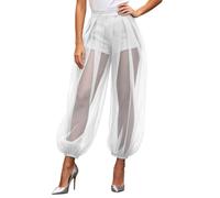 Pantalón Globo Mujer Malla Velada Tiro Pierna Ancha Plisado Patchwork con Short Interior Tejido Ligero Fluido Estilo Cover up Ideal para Playa Resort Vacaciones Verano y Uso Informal (S)