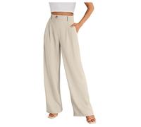 Pantalon habillé à Jambes larges Pantalon habillé Taille Haute pour Femme (Beige, XL)