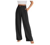 Pantalon habillé à Jambes larges Pantalon habillé Taille Haute pour Femme (Black, XXL)