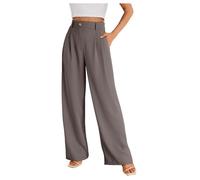 Pantalon habillé à Jambes larges Pantalon habillé Taille Haute pour Femme (Coffee, L)
