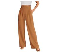 Pantalon habillé à Jambes larges Pantalon habillé Taille Haute pour Femme (Gold, S)