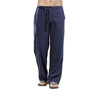 Pantalón Hombre Algodón Lino Pantalón Corte Recto Hombre Transpirable Jogging Baggy Casual Trousers Cintura Elástica Chic Y Cómodo Trousers Corte suelto Ligero Pants Fluido, azul oscuro, S