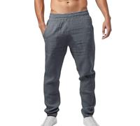 Pantalón Hombre Algodón Lino Pantalones Hombre Deportivos Color Sólido Trousers Cintura Elástica Casual Jogging Baggy Confort Correr Corte Recto Transpirable Agujeros Al Aire Libre, gris, 3XL