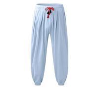 Pantalón Hombre Baggy Algodón Pantalones Hombre Casual Trousers Cintura Elástica Ligero Trousers en Lino Cordón de sujeción Jogging Baggy Confort Pants Corte suelto Color sólido, azul, 4XL