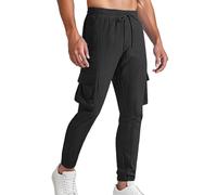 Pantalón Hombre, Jogger Hombre Pantalones Deportivos Cargo Informales con Cintura con Cordón Y Múltiples Bolsillos para Un Estilo Deportivo Cómodos Y A La Moda para Uso Diario (Black XL)