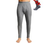 Pantalon Interior Termico Lana Merino Hombre - 100% Termica Lana Merino Medios con Calcetines (Large, Gray Heather 250)