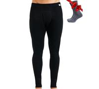 Pantalon Interior Termico Lana Merino Hombre - 100% Termica Lana Merino Medios con Calcetines (Small, Black 250)