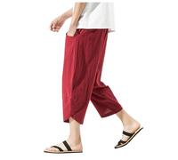Pantalón japonés genérico 3/4 para hombre, cintura elástica, cordón ajustable, dobladillos, transpirable, transpirable, antitranspirante para entrenamiento deportivo, desplazamientos, kimono japonés