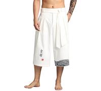 Pantalón Japonés para Hombre, Corto Taro en Lino, Ropa Tradicional Japonesa, Pantalón Corto Japonés con Cordón, Pantalón 3/4, blanco, XL