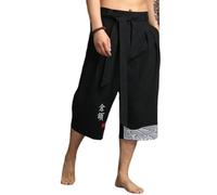 Pantalón Japonés para Hombre, Corto Taro en Lino, Ropa Tradicional Japonesa, Pantalón Corto Japonés con Cordón, Pantacourt 3/4, Negro , M