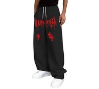 Pantalón Jogger Hombre - Pantalones Casuales con Cordón Y Estampado Gótico para Un Estilo Urbano Vanguardista con Un Diseño Único Cómodos Y Versátiles para Uso Diario (Red XL)