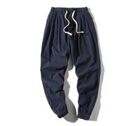 Pantalon Jogger Hombre- Pantalones De Lino Holgados De Talla Grande para Color Liso Estilo Nine Pants Harlan Pantalones Casuales De Verano