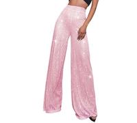 Pantalón Lentejuelas para Mujer de Pierna Ancha Pantalones Cintura Elástica Largos de Cintura Alta Elegante Pantalones Largos de Casuales y Moda Monocolor para Acampanada Baile Rock Carnival Noche (S)