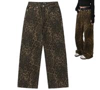 Pantalon Leopardo Mujer,Jeans De Leopardo Marron,Leopard Print Jeans,Pantalones Anchos Mujer,Denim Pants Female Oversize Wide Leg Trousers Street Wear Hip Hop Vintage Loose Casual