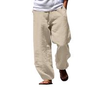 Pantalón Ligero De Hombre De Lino Y Algodón Pantalones Lino Verano para Mujer Pantalones Negros Hombre Verano para Casuales Los Hombres Largos Y Ligeros Ocio Informales Corte Holgado Medievales Beige