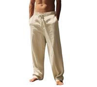 Pantalón Ligero De Hombre De Lino Y Algodón Pantalones Lino Verano para Mujer Pantalones Negros Hombre Verano para Casuales Los Hombres Largos Y Ligeros Ocio Informales Corte Holgado Medievales Beige
