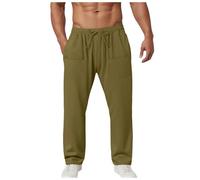 Pantalón Ligero De Hombre De Lino Y Algodón Pantalones Sueltos Lino Y Algodón para Hombre Pantalones Casuales Verano Largos Yoga para Casuales Largos Ligeros Verano, Estilo Cargo Holgado con Cordón