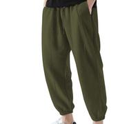 Pantalón Lino de Yoga Playa Tiro Bajo Pantalón Verano Hombre Largo Ligero Blanco Pantalones de Lino Largo Pantalones Harem de Algodón para Hombre Holgados Hippie Casual