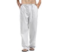 Pantalon Lino Hombre Men's Cotton Linen Pants Male Autumn Breathable Solid Color Trousers Fitness Streetwear S-3XL 5XL 4XL(Sky Blue,XL)