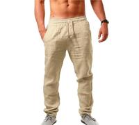 Pantalon Lino Hombre Men's Cotton Linen Pants Male Autumn Breathable Solid Color Trousers Fitness Streetwear S-3XL 5XL 4XL(Red,XXL)