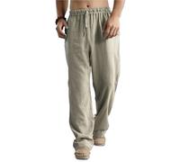 Pantalon Lino Hombre Men's Cotton Linen Pants Male Autumn Breathable Solid Color Trousers Fitness Streetwear S-3XL 5XL 4XL(Blue,L)
