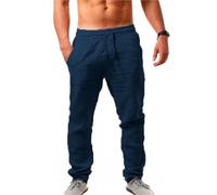 Pantalon Lino Hombre Men's Cotton Linen Pants Male Autumn Breathable Solid Color Trousers Fitness Streetwear S-3XL 5XL 4XL(Dark Blue,S)