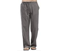 Pantalon Lino Hombre Men's Cotton Linen Pants Male Autumn Breathable Solid Color Trousers Fitness Streetwear S-3XL 5XL 4XL(Brown,XXL)