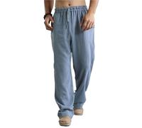 Pantalon Lino Hombre Men's Cotton Linen Pants Male Autumn Breathable Solid Color Trousers Fitness Streetwear S-3XL 5XL 4XL(Black,XXL)