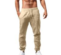 Pantalon Lino Hombre, Pantalones De Trabajo Verano Largo Conjunto Casual Bombachos Pantalón Largos Roupa Homem Pants Ropa Ibicenca Algodon Tallas Grandes,Khaki,Kaki,3XL