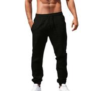 Pantalon Lino Hombre,Pantalones s Elasticos Chandal Verano Casual Ropa Trabajo Tallas Grandes Ibicenca Roupa Homem Jogger Conjunto Pantalón De Vestir Camisa,Black,Negro,4XL