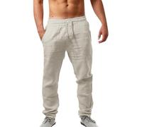 Pantalon Lino Hombre,Pantalones Tallas Grandes Casual Conjunto Pantalón De Elasticos Hippie Trabajo Verano Camisa Largo Chandal Cintura Elastica Roupa Homem Vestir,Khaki,Kaki,L