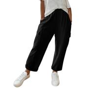 Pantalón Lino Mujer 7/8, Pantalón corto Mujer Verano Ancho, Corsario Unido Cargo, Falda-Culote 3/4 | Lino Algodón, Cintura Elástica, Bolsillos Laterales, Pierna Derecha, Longitud de la pantorrilla |