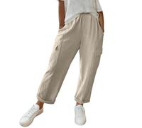 Pantalón Lino Mujer 7/8, Pantalón corto Mujer Verano Ancho, Corsario Unido Cargo, Falda-Culote 3/4 | Lino Algodón, Cintura Elástica, Bolsillos Laterales, Pierna Derecha, Longitud de la pantorrilla |