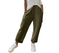 Pantalón Lino Mujer 7/8, Pantalón corto Mujer Verano Ancho, Corsario Unido Cargo, Falda-Culote 3/4 | Lino Algodón, Cintura Elástica, Bolsillos Laterales, Pierna Derecha, Longitud de la pantorrilla |