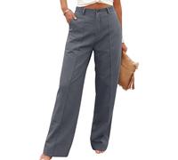 Pantalón Mujer Color Liso con Bolsillo - Moda Mujer Verano 2026 Pants Tiro Alto Classic Transpirable, Pantalón Chic Moda Pant Travail Detente Azul XL