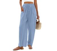 Pantalon Mujer Color Liso con Bolsillo - Ropa De Mujer Pant con Cordón Basicas Classic, Pantalones De Lino Anchos Fluido Pants Detente Travail Azul Claro XXL