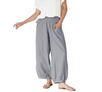 Pantalon Mujer Color Liso con Bolsillo - Ropa Verano Mujer Pant Cintura Elástica Cómodos Anchos, Pantalón Fluido Único Pant Detente Travail Gris S