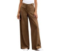 Pantalón Mujer de Talle Alto, Cómodo Simple Pantalones Chic y Elegante Corte Grande Recto Pantalones Casual Vestidos Piernas Anchas Pantalones de Traje Confort Diario Trabajo, marrón, XL