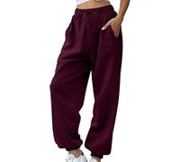 Pantalón Mujer Fluido De Talle Alto, Pantalones Casual Mujer Algodón Bottoms con Dos Bolsillos Pantalones Con Cordón De Ajuste Pant Otoño Pants Outdoor Chándal Color Puro Jogging, rojo, L