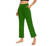 Pantalón Palazzo Mujer Verano Negro Pierna Recta Pantalones Chándal Mujer Cintura Alta Color Sólido Sencillos Suave al Tacto Cómodo Pantalón Elegante con Smock para Vacaciones Playa, Verde, XXL