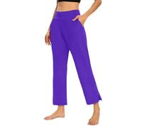 Pantalón Palazzo Mujer Verano Negro Pierna Recta Pantalones Chándal Mujer Cintura Alta Color Sólido Sencillos Suave al Tacto Cómodo Pantalón Elegante con Smock para Vacaciones Playa, violeta, M